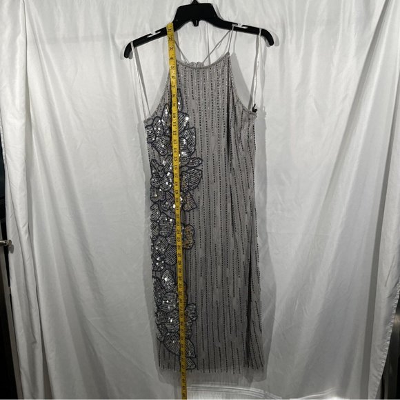 NEW Adrianna‎ Papell [ 4 US ] Floral Beaded Midi Dress in Bridal Silver - Picture 3 of 13